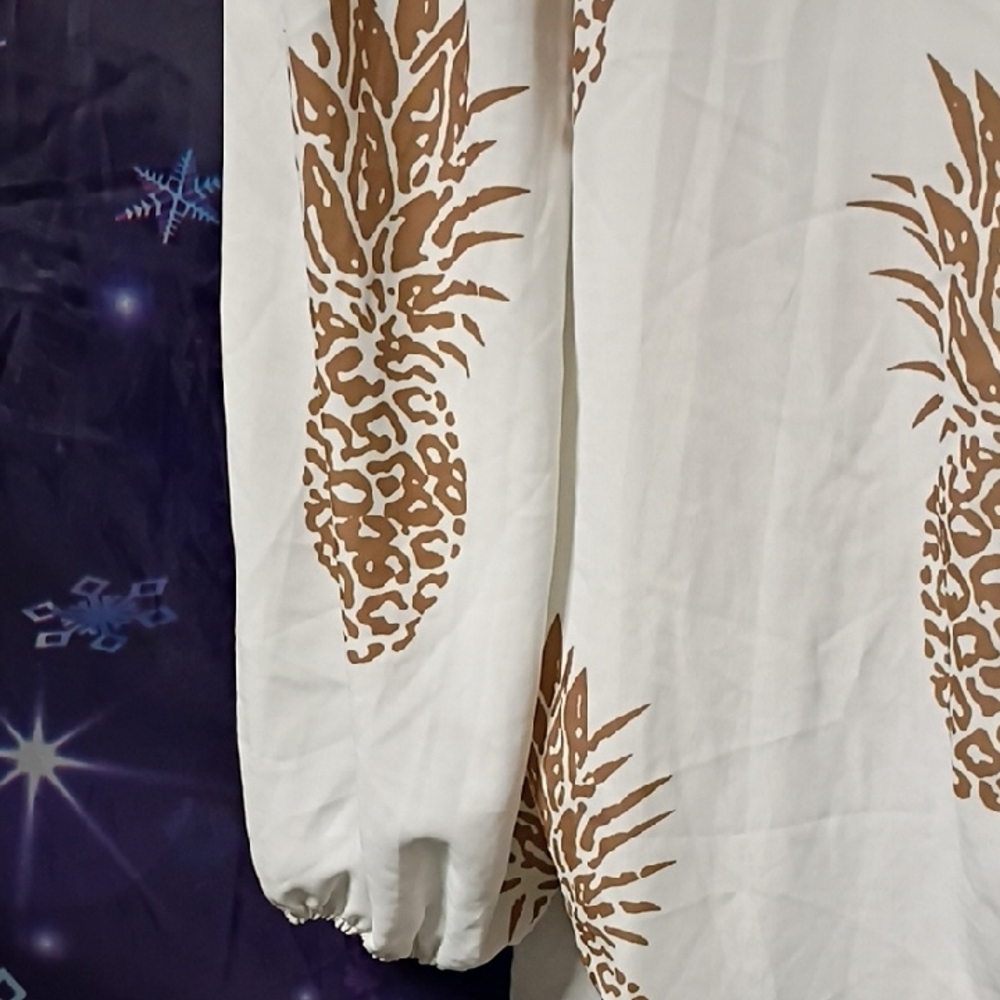 White and Brown Pineapple Print Shirt - Picture 4 of 5